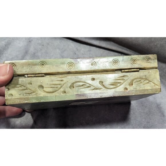 Hand Carved Floral Soap Tone Hinged Trinket Box - Picture 10 of 14